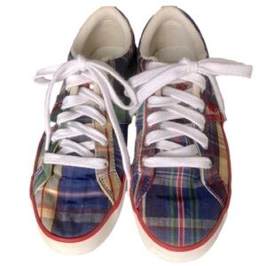 POLO RALPH LAUREN Gillian Tennis Sneakers Madras Plaid Lace Up Women's S…